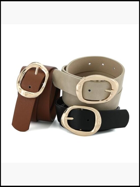 Faux Leather Belt with Liquid Shapes Gold Buckle for Jeans Dresses main image 6